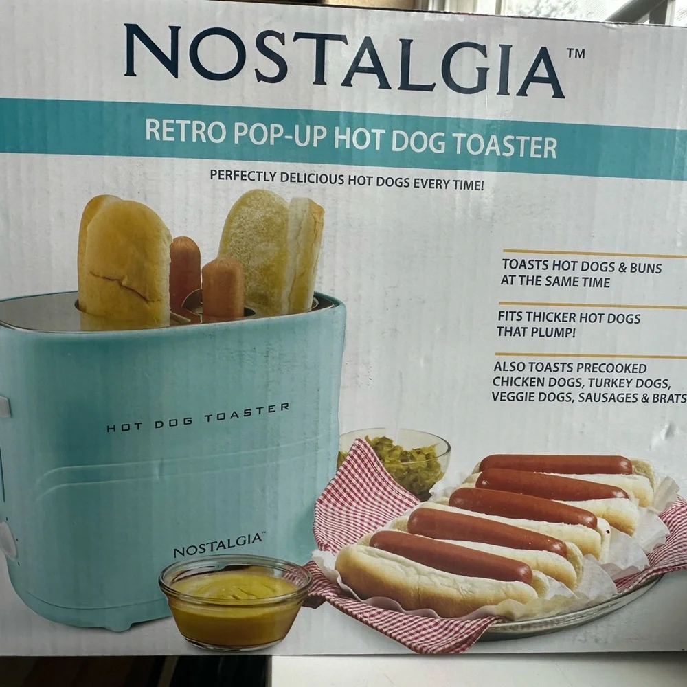 Nostalgia Retro Pop-Up Hot Dog Toaster Aqua/Teal New‎ Unopened Box